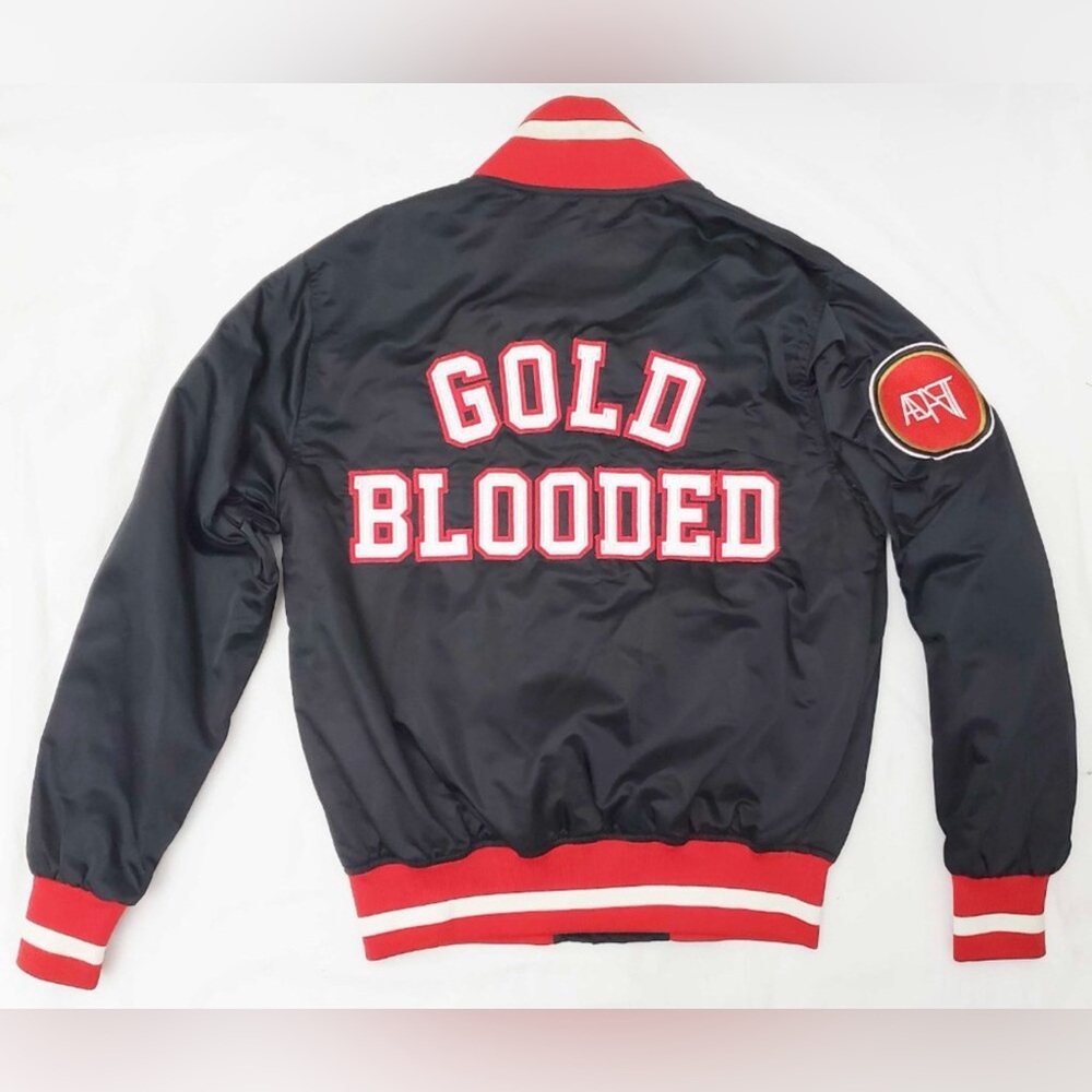 Adapt Men's Gold Blooded Retro San Francisco 49ers Inspired Snap Bomber Jacket M - Picture 7 of 9